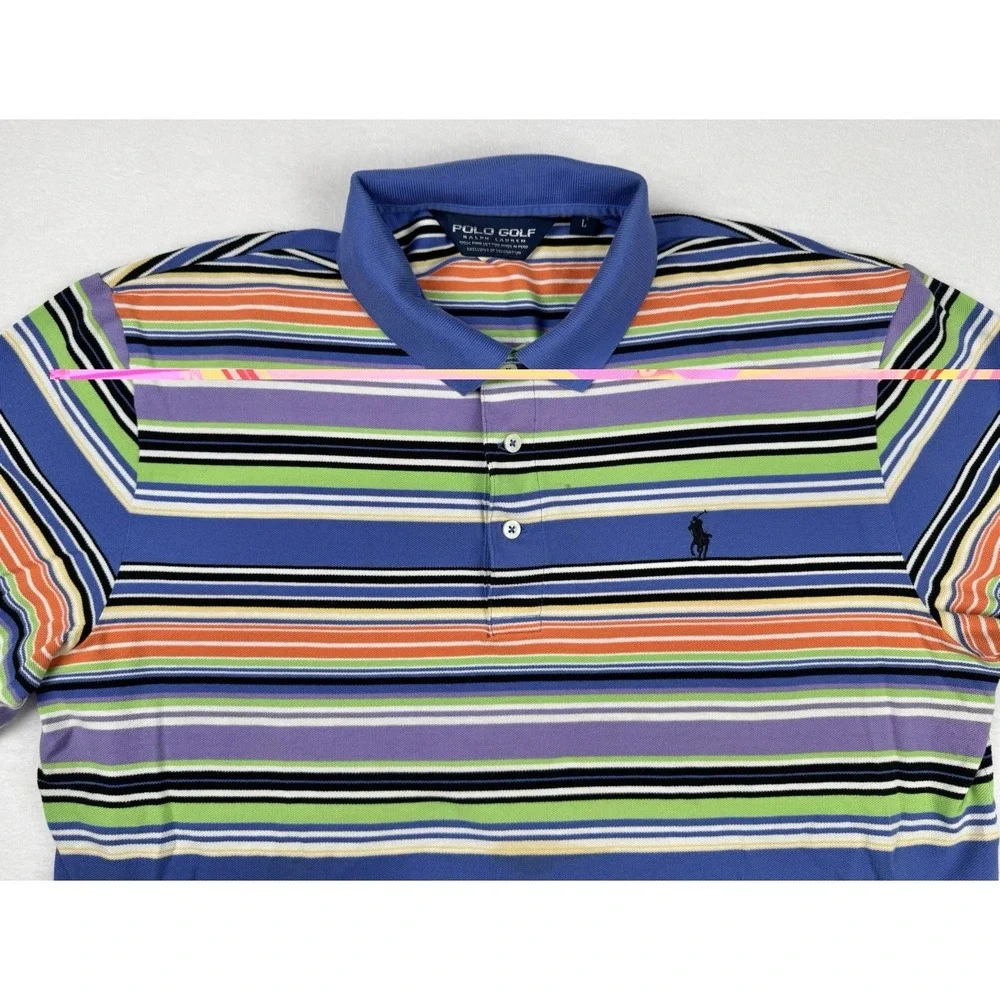 Polo Golf Ralph Lauren Stripe Polo Shirt‎ Blue Multicolor Size L Y2K Pima Cotton